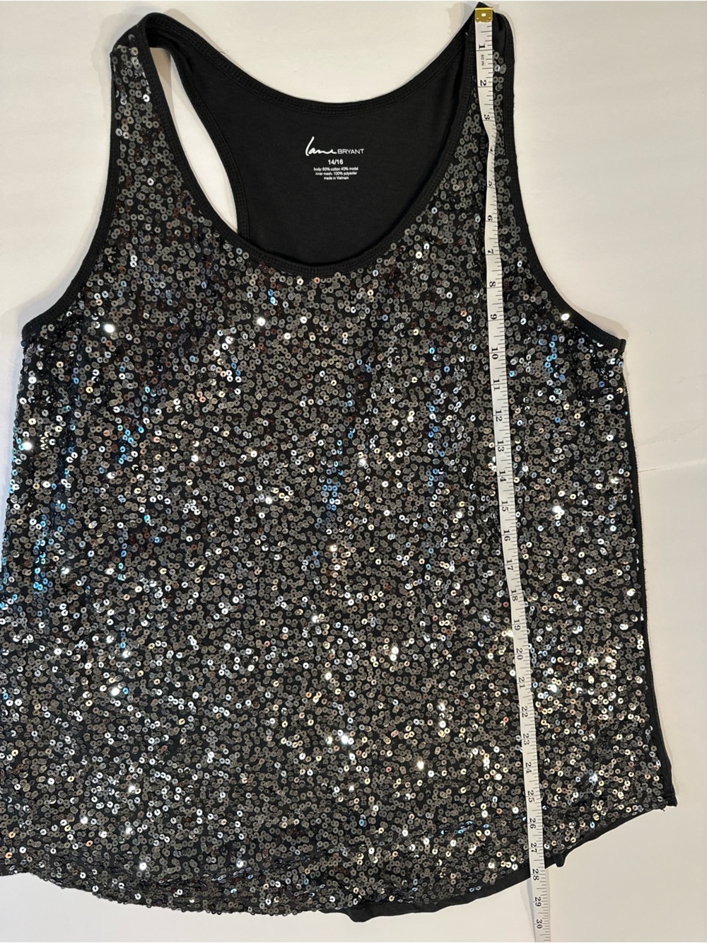 Lane Bryant 14/16 Black Silver Sequin Racerback Tank Top Party Holiday Glam - Picture 8 of 9